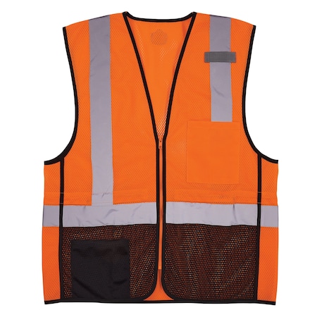 Ergodyne Hi-Vis Safety Vest w/Black Bottom L, XL Class 2 U Back, , Zipper 2 Pockets, 1 Mic Tab 8210ZBK
